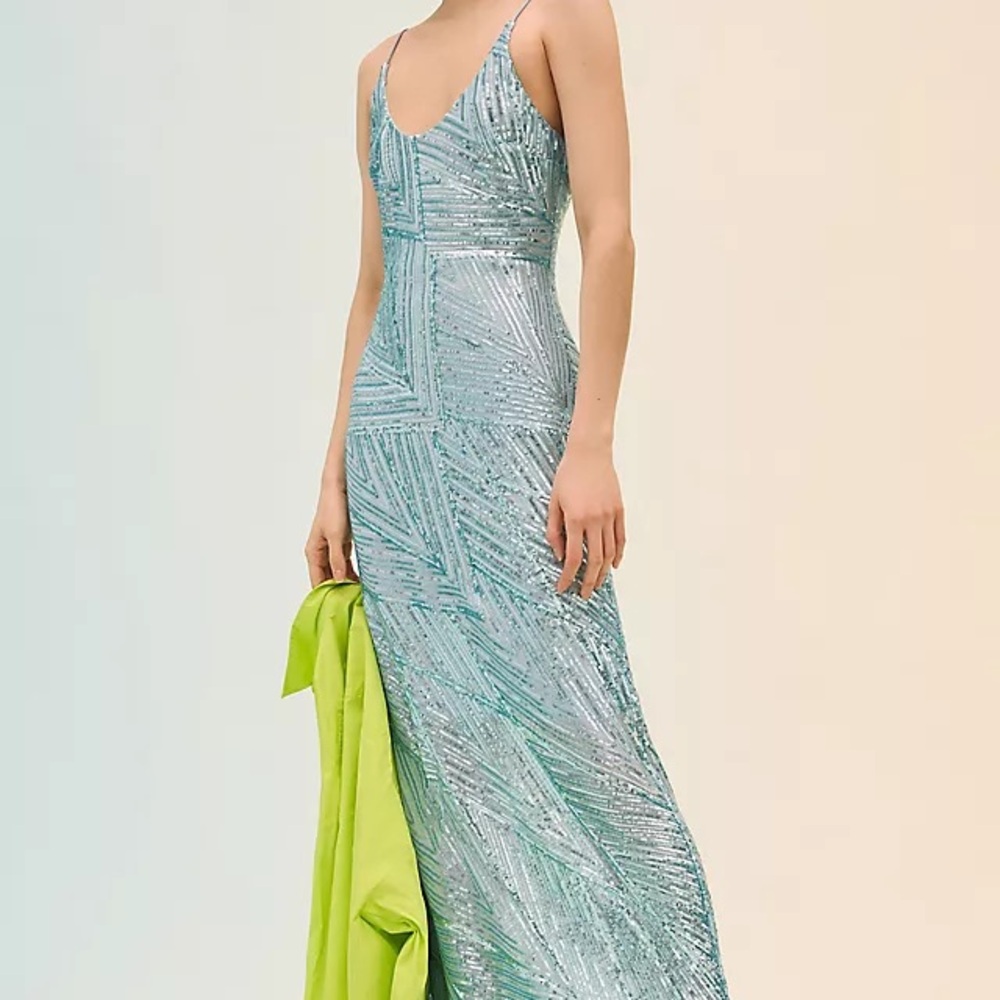Anthropologie Blue Sequins Let Me Be Scoop-neck Deco Shine Dress Size Small NWT